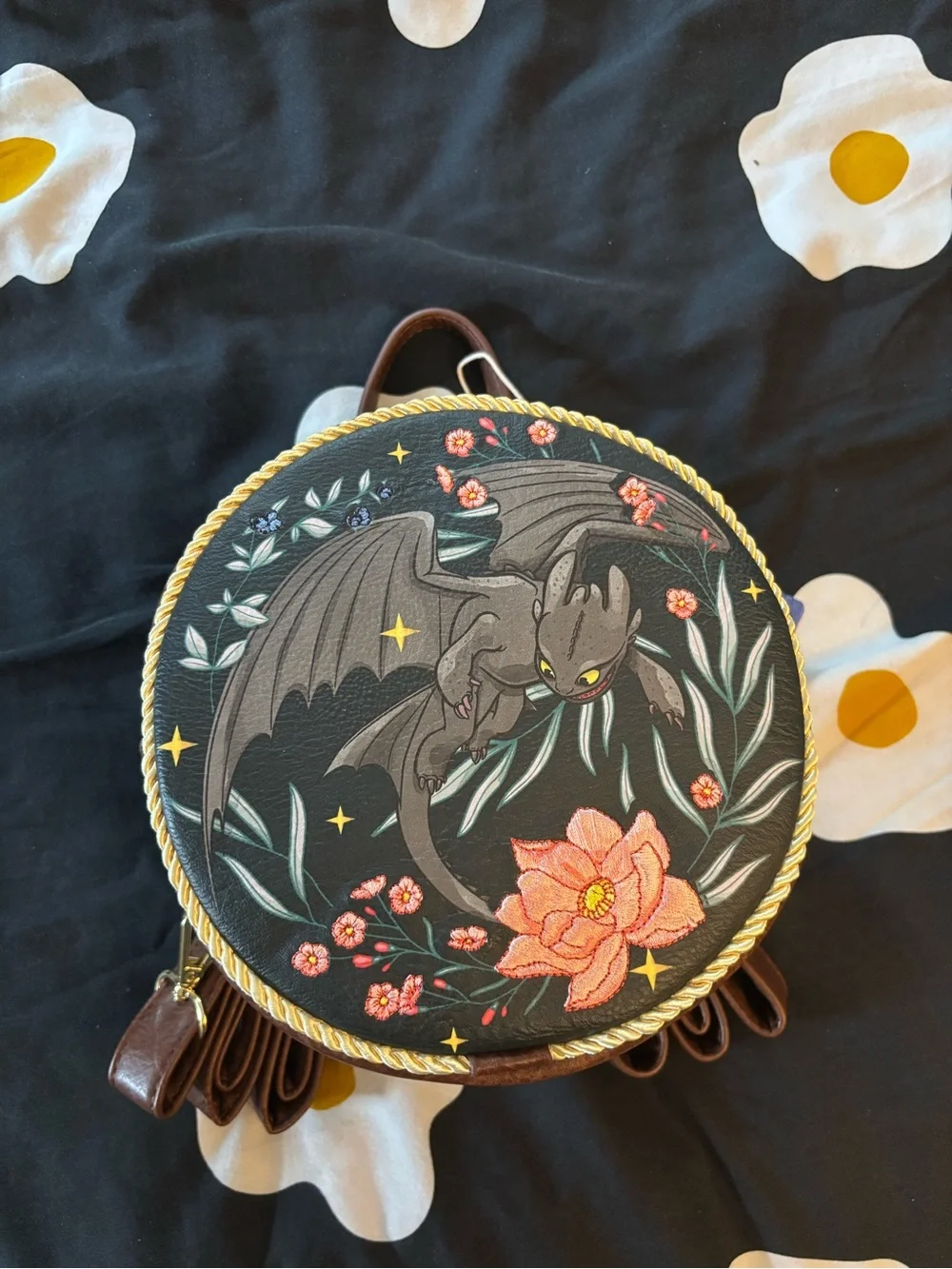 Loungefly Black Floral Toothless Convertible Bag